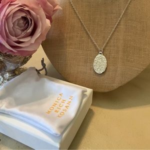 NEW MONICA RICH KOSANN Sterling Oval Floral Half Locket Necklace